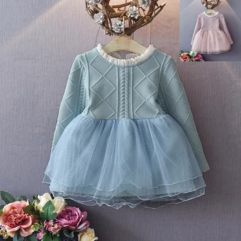 Detail foråret bomuld søde børn girl kjole baby kjole kids tøj bolden kjole 2 farve 2-6T