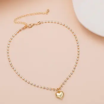 SHIXIN Skinnende Krystal Kæde Med Kærlighed Hjerte Halskæde til Kvinder 2020 Mode Rhinestones Kort Choker Krave Halskæde Gave