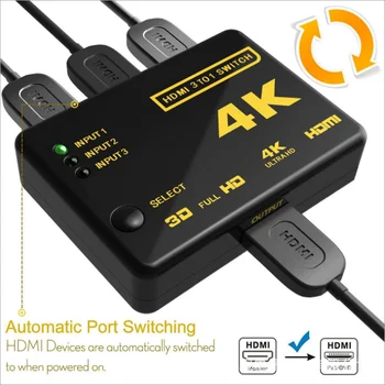 2K 4K 3x1 HDMI-Kabel Splitter HD 1080P Video Switcher-Adapter 3 Input 1 Output-Port HDMI-Hub til Xbox PS4 DVD HDTV Bærbare PC, TV