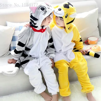 Kigurumi Tøj Tiger Dyr Pyjamas Kat Kostumer Unisex Børnetøj Drenge Piger Flannel Nattøj Robe Onesies Pyjama