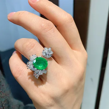 Wong Regn 925 Sterling Sølv Paraiba Turmalin Smaragd-Ædelsten Bryllup Engagement Diamanter Ring Fine Smykker Engros