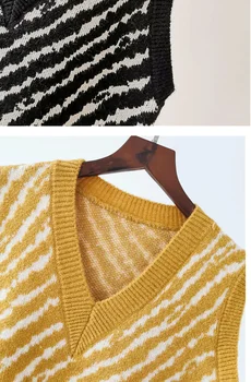 Kvinder Sweater Vest Efteråret 2020 Koreansk Stil Vintage V Neck Pullover Uden Ærmer Strikket Kvinde, Trøjer, Toppe Væver Print Vest