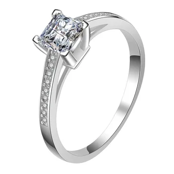 14K Hvid Princess Square Diamant Ring For Kvinder Sølv Farve Zircon imulation Diamant Ring, Bryllup, Engagement Ring Fine Smykker