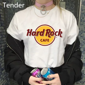 2020 Sommeren Hard Rock Cafe Brev Print T-Shirt til Kvinder Grunge Æstetiske Korte Ærmer Casual Kawaii Harajuku plus size Tops Tees