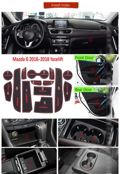 Anti-Slip Gummi Gate Slot Mat Cup Måtter til Mazda 6 2016 2017 2018 ansigtsløftning GL GJ MK3 Atenza Sedan og Stationcar Tilbehør Klistermærker