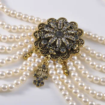 RLOPAY Stor Brude Perle Halskæde Smykker, Krystal Vedhæng I Antik Guld Plating Algeriet Bryllup Kostume Smykker til Kvinder