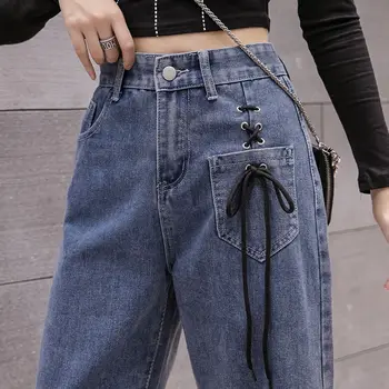 Kvinders jeans nye stil lige bred-benede mor jeans koreansk stil løs høj talje slim jeans kvinder bukser