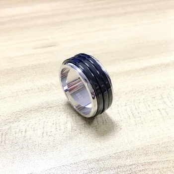925 Sterling Sølv Ringe for Elskere S925 Roterbar Ring Set Zircon Keramik Spinner Forhindre Oxidation Ringe Gave Engros