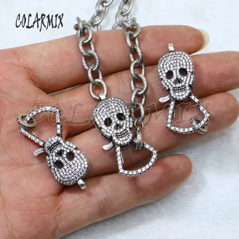 5pcs Skull smykker lås tilbehør zircon gammel sølv farve hummer for lag halskæde gør 18
