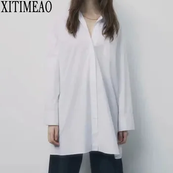 ZA Kvinder Efteråret Oversize Hvide Skjorter med Lange Ærmer Turn-down Krave-Knappen Løs Temperament Elegant Bluse Shirts Smarte Skjorte