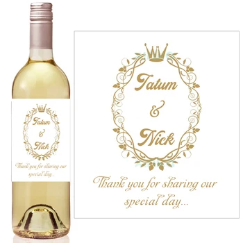 Gold Crown Royal Baby Brusebad Flaske Vin Etiketter, Hydrangea Bridal Shower Fordel, Mini Champagne Vin Etiket Bryllup Label