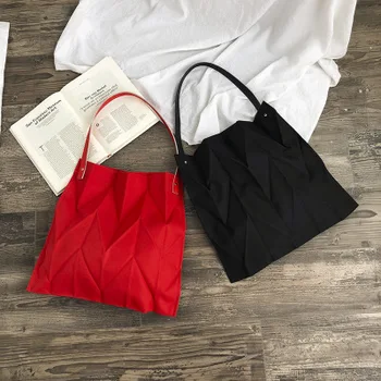 NYE Plisserede skuldertaske med Stor Kapacitet Shopping Taske Til Kvinder, Kvindelige Kausale Smarte Tote Taske Japansk Stil Strand Taske