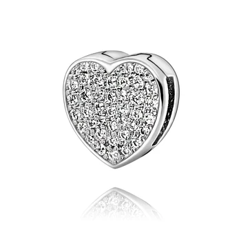 2020 Valentine ' s Nye 925 Sterling Sølv Perler Pavé Hjertet Klip Charme passer Oprindelige pandora Armbånd Kvinder DIY Smykker