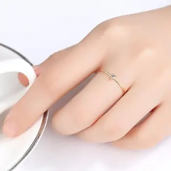 Hot Salg Ren 14K Guld Ring Simple Mode Hjerte CZ Kvinder Ringe, Bryllup, Engagement Fine Smykker
