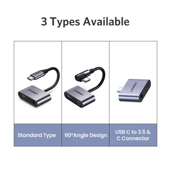 Ugreen USB-C til Jack 3,5 Type C, Kabel-Adapter USB Type C 3,5 mm AUX Øretelefon Converter For Huawei P20 Pro Xiaomi Mi 6 8 9 se Note