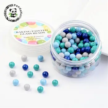 8mm Runde Glas Pearl Perle Sæt Farvet Bagning Malet Perler til smykkefremstilling Blandet Farve, Hullet: 0.7~1.1 mm;200pcs/box