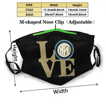 Elsker Inter 4 Design Anti Dust Filter Vaskbart Ansigtsmaske Børn Milan Fodbold Blå Italien Sort Varm Guld
