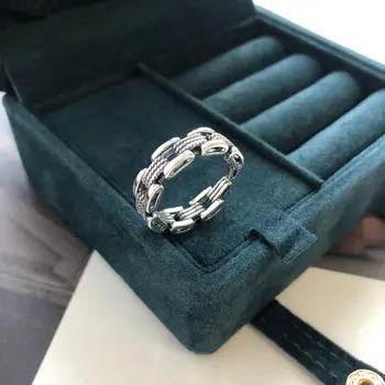S925 Sterling Sølv Hule Kæde Ring Åbne Design Tyk Elegant Retro Vintage Enkelt Ring Koreanske Ring