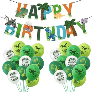 Happy Birthday Banner Garland Dinosaur Latex Balloner Jungle Dyr Part Forsyninger Børn, Baby Shower, Fødselsdag Indretning Globos
