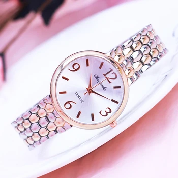2018 kvinder kontor damer steg guld rustfrit stål luksus quartz armbåndsur piger elektroniske vandtæt kjole armbånd ur