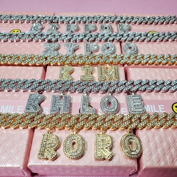 DIY Iced Out Zircon Brev Fine Armbånd Navn Rhinestone Cubanske Kæde til Kvinder Smykker Engros