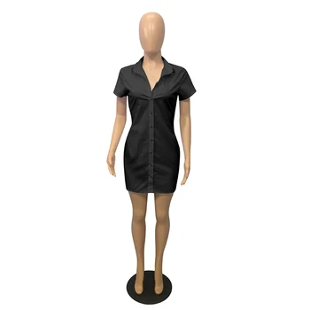 HAOYUAN Sexet Bodycon-Shirt-Kjole til Kvinder, Modetøj Knappen Korte Ærmer Kjoler til Nat Part 2021 Sommeren Klub Mini Kjoler
