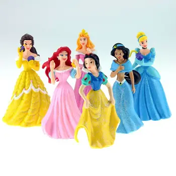 Disney Legetøj 6stk/Sæt Høj Kvalitet Pvc Action Figurer, Søde Tegneserie Mini Prinsesse Bella Rapunzel Dukke Legetøj Modeller Piger Gaver