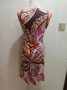 Banens Design til Kvinder af Høj Kvalitet Ærmeløs Flerfarvet Geometri Trykt Casual Jersey, Silke-Stretch Kjole Plus størrelse
