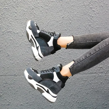 Vinteren Kvinde Fashion Sneakers Platform Chunky Casual Sko 2020 Nye Designere Kurv Kvindelige Lam uld Kvinder, 8cm Høje Hæle