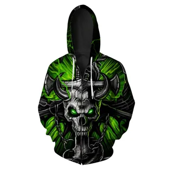Kraniet Devil ' s Sværd Udskrive 3D-Grøn Mænd Cardigan med Lynlås Jakke Mode Hooded Sweatshirts EUR STØRRELSE