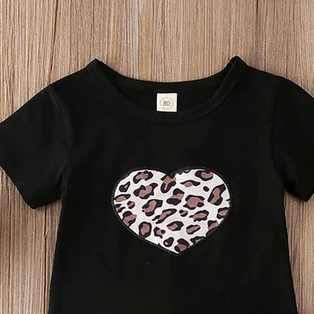 Sommeren Nye Baby Piger Tøj Sæt 2stk lille Barn Kids-kortærmet Kærlighed Hjerte Leopard Print T-shirt Plisseret Nederdel Udstyr