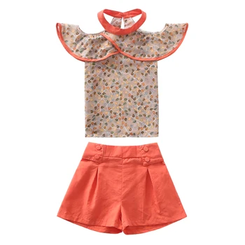 Baby, Børn Tøj Sæt 2020 Piger Flyve Ærme Blomst Bomuld Shirt + Shorts Sommer Sæt Sport Bælte Udskriv Brev Tøj