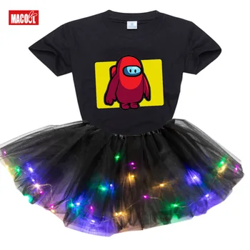 Blandt Os Tøj til Børn Piger Tøj Sæt Mode Lys LED Tutu Kjole+t-Shirt 2 Stk Sæt Børn, Pige Tøj Tøj Sæt