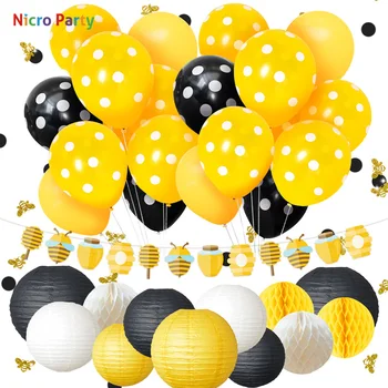 Nicro 34 stk/sæt Bi Gul Sort Balloner Papir Lanterner Barn Fødselsdag Indretning Hjem Nye Udsmykning DIY Part #Set117