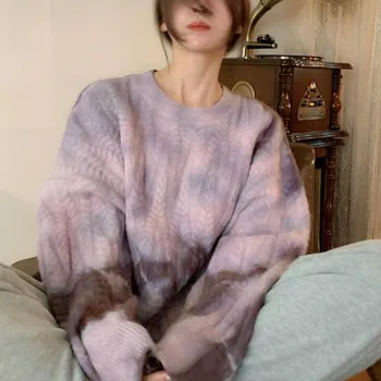 Casual-Strikkede Sweater Kvinder Efteråret Patchwork Oversize Pullover Sweater Kvinder High Street Streetwear Koreanske Sweater Kvinder I 2020