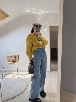 Fashion Kvinder Lige Jeans Bukser Med Høj Talje Casual 2021 Ny