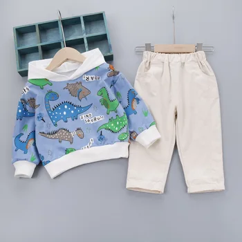 Foråret Børn Tøj, der Passer til Afslappede Solid Farve Spædbarn Baby Dreng Sweater Sports Trop Langærmet Hætteklædte Bukser 2stk Kids Tøj