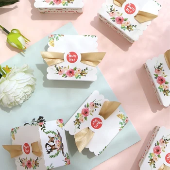 Nye Kreative Mori Slik Kasser Bryllup Favoriserer og Gaver Max Part Forsyninger Baby Brusebad Papir Chokolade Æsker Pakke Med Bånd