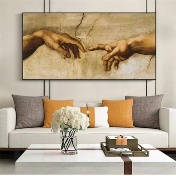 Oprettelse af Adam Med Michelangelos Berømte Lærred Malerier, Plakater og Prints hånd Til Hånd Væg Kunst, Billeder, boligindretning
