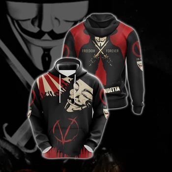 Nye V for Vendetta Cosplay Kostumer V Symbol Teens Voksen Hættetrøjer Sweatshirt Hooded Pullover, Jakker Pels Top