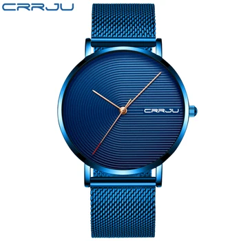 CRRJU Luksus Mænd Watch Mode Minimalistisk Blå Ultra-tynd Mesh Strap Watch Casual Vandtæt Sport Mænd Armbåndsur Gave for Mænd