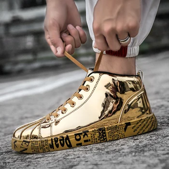 2019 Plus Størrelse 46 Kvinder/Mænd Mode Graffiti Sneakers, Sko, Bling-Elskere Guld Sølv Platform Lejligheder Dame Casual krasovki Sko