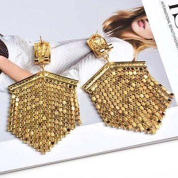 Høj Kvalitet Guld Metal Klare Rhinestone Lang Drop Øreringe Dingle Krystal Kæde Kvast Smykker Tilbehør Til Kvinder Engros