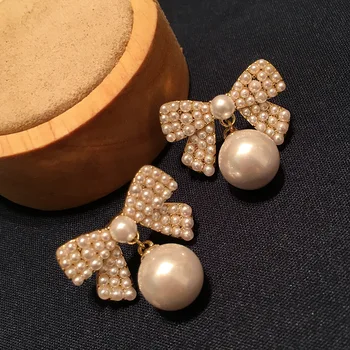 Sløjfeknude perle øreringe kvindelige ris perle øreringe premium fransk øreringe 925 sølv nål
