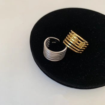 Koreanere Chunky Multi-lag Linje Guld 925 Sterling Sølv Ring For Kvinder, Piger, Mode Stabelbare Designer Smykker