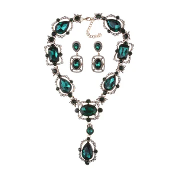 PPG&PGG Statement Halskæde Grønne Glas, guld kæde krystal brude smykker sæt, Vintage perle Bijoux Tilbehør