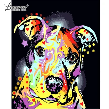 DIY Ramme Maleri Af Numre Farverige Abstrakte Dyr, Hund, Løve Handpaint På Lærred Billeder Af Tal Til Væg Kunst, Home Decor