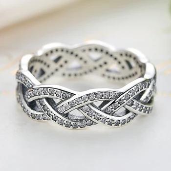 ELESHE Fashion Kvinder Engagement Jubilæum Smykker Gave Ægte 925 Sterling Sølv Flettet Stabelbare Twisted Ring