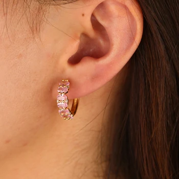 Delikat lille mode Smykker guld med PINK krystal Øreringe farverige CZ cirkel hoop 20mm hoop Øreringe Til pige kvinder