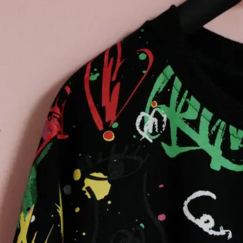 Vefadisa Black Army Grøn Graffiti Brev Print Kvinder Sweatshirt 2020 Efteråret Plus Size Streetwear Pullover Sweatshirt QYF4276